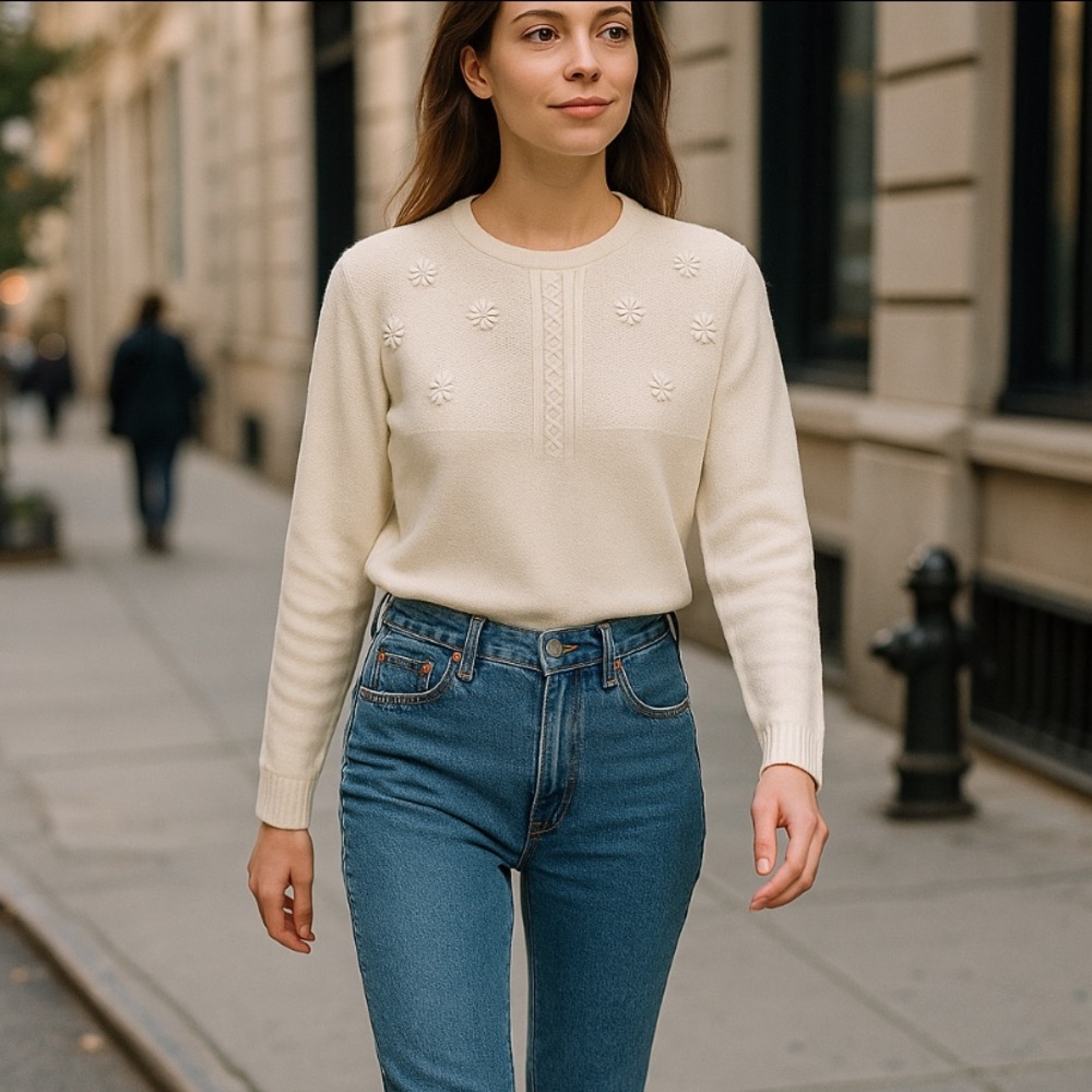 Classic Blue Women's Jeans and white sweater very good combinations - Picture 5 of 11